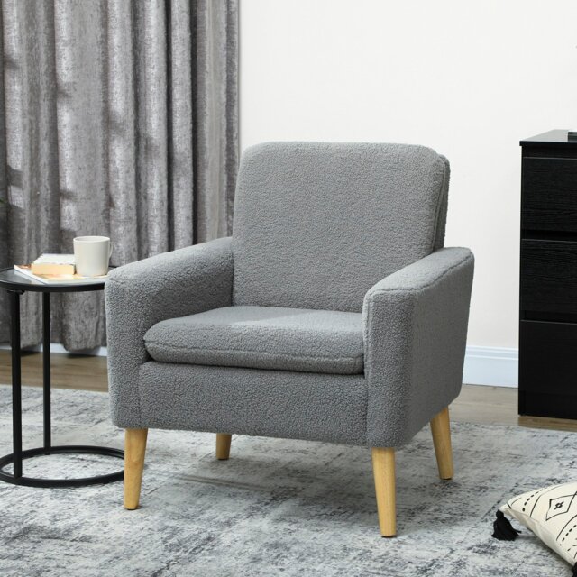 Rackhams Modern Accent Chair with Wood Legs, Wide Seat, Teddy Armchair, Grey - image 1