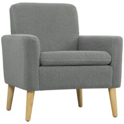 Rackhams Modern Accent Chair with Wood Legs, Wide Seat, Teddy Armchair, Grey - thumbnail 2