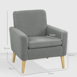 Rackhams Modern Accent Chair with Wood Legs, Wide Seat, Teddy Armchair, Grey - thumbnail 5