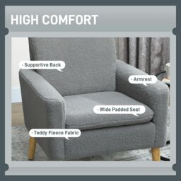 Rackhams Modern Accent Chair with Wood Legs, Wide Seat, Teddy Armchair, Grey - thumbnail 3
