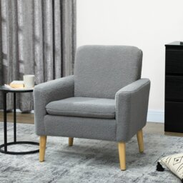 Rackhams Modern Accent Chair with Wood Legs, Wide Seat, Teddy Armchair, Grey - thumbnail 1