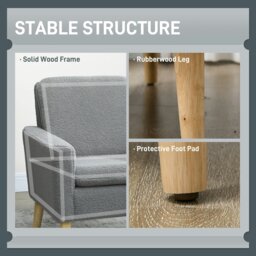 Rackhams Modern Accent Chair with Wood Legs, Wide Seat, Teddy Armchair, Grey - thumbnail 4