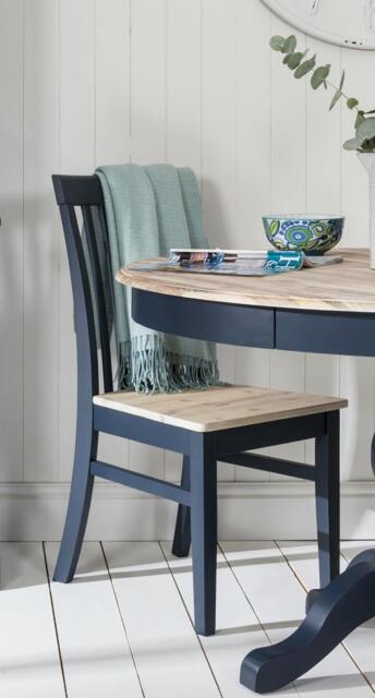 Rackhams Florence Wooden Dining Chair with Acacia Wood Seat - Navy Blue, Blue - image 1