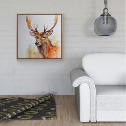 "Rackhams Majestic Stag Watercolour Framed Canvas - 10"" x 10"" - Pine" - thumbnail 4