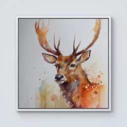 "Rackhams Majestic Stag Watercolour Framed Canvas - 10"" x 10"" - Pine" - thumbnail 2