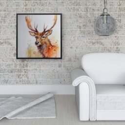 "Rackhams Majestic Stag Watercolour Framed Canvas - 10"" x 10"" - Pine" - thumbnail 6