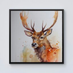 "Rackhams Majestic Stag Watercolour Framed Canvas - 10"" x 10"" - Pine" - thumbnail 5