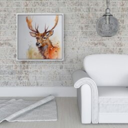 "Rackhams Majestic Stag Watercolour Framed Canvas - 10"" x 10"" - Pine" - thumbnail 3