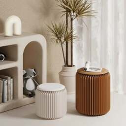 Rackhams Accordion Classic Stool, Kraft Paper - White - 30cm - thumbnail 3