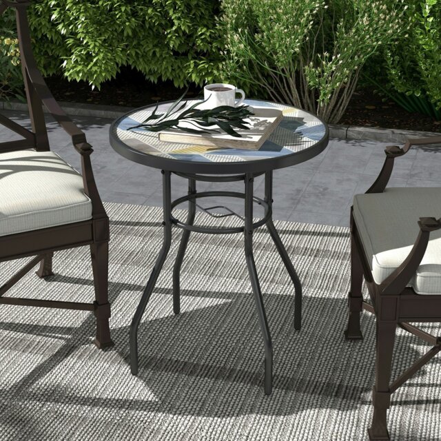 Rackhams Garden Table with Glass Printed Design for Outdoor, Multicolour - image 1