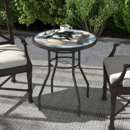 Rackhams Garden Table with Glass Printed Design for Outdoor, Multicolour - thumbnail 1