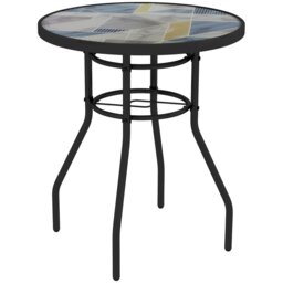 Rackhams Garden Table with Glass Printed Design for Outdoor, Multicolour - thumbnail 2