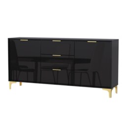 Rackhams Luxury 140cm Black High Gloss TV Unit Stand Sideboard with Gold Finish Accents - 140cm - Black - MDF/Chipboard - thumbnail 5