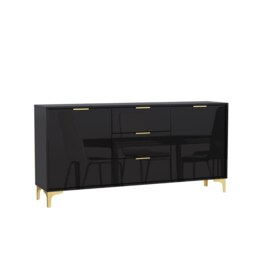 Rackhams Luxury 140cm Black High Gloss TV Unit Stand Sideboard with Gold Finish Accents - 140cm - Black - MDF/Chipboard - thumbnail 3