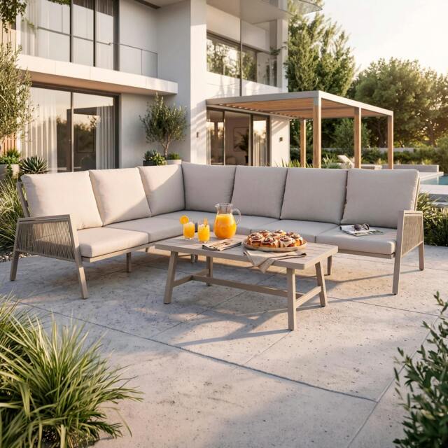 Rackhams Fusion 4 Piece Outdoor Aluminium Corner Sofa Set, Light Grey - DG57 - image 1
