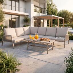 Rackhams Fusion 4 Piece Outdoor Aluminium Corner Sofa Set, Light Grey - DG57