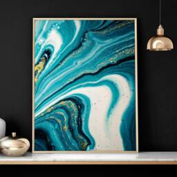 Rackhams Teal painting - set of 3 Abstract Marble wall art prints - A2 16.54 x 23.39 in / 42 x 59.4 cm - Matte Museum Quality Art Paper 290 gsm - Oak Frame - thumbnail 5