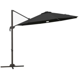 Rackhams 3m Cantilever Roma Parasol Garden Sun Umbrella with 360° Rotation Crank & Tilt Aluminium Frame LED Solar Light Cross Base - Dark Grey - Blue - 2.92m x 2.92m x 2.4m - thumbnail 3