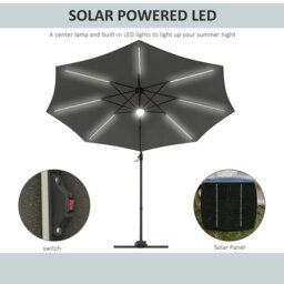 Rackhams 3m Cantilever Roma Parasol Garden Sun Umbrella with 360° Rotation Crank & Tilt Aluminium Frame LED Solar Light Cross Base - Dark Grey - Blue - 2.92m x 2.92m x 2.4m - thumbnail 4