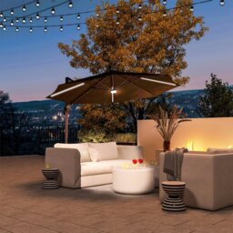 Rackhams 3m Cantilever Roma Parasol Garden Sun Umbrella with 360° Rotation Crank & Tilt Aluminium Frame LED Solar Light Cross Base - Dark Grey - Blue - 2.92m x 2.92m x 2.4m - thumbnail 2