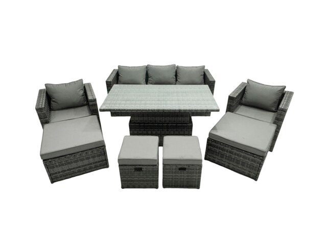 Rackhams PE Rattan Garden Furniture Set Lounge Sofa Rising Dining Table Set with 4 Footstool Dark Grey Mixed - image 1