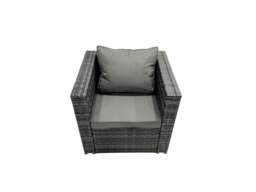 Rackhams PE Rattan Garden Furniture Set Lounge Sofa Rising Dining Table Set with 4 Footstool Dark Grey Mixed - thumbnail 6