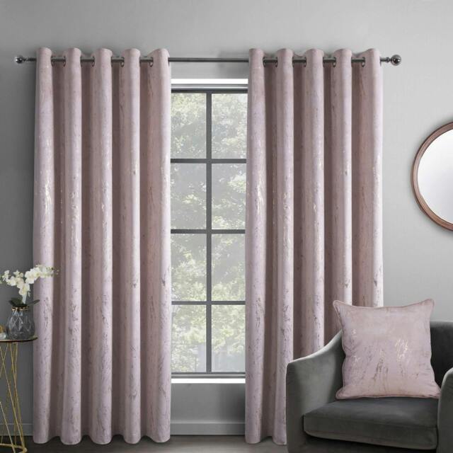 Rackhams Marble Effect Velvet Eyelet Curtain - Blush - (117cm x 137cm - 8 Eyelets) - image 1