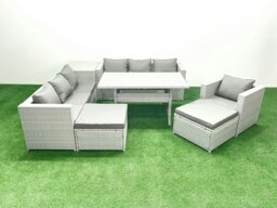 Rackhams 8 Pieces Outdoor Rattan Sofa Set with Cushions Patio Garden Furniture Sets with Armchair Dining Table Side Table 2 Big Footstools - thumbnail 1
