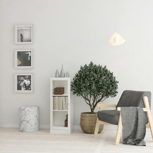 Rackhams Basic Low Narrow Display Cabinet in White (2 Shelves) with Glass White Door - Matt - Oak & White  - W 40.6 X  H 107.2 X  D 26.7cm - image 1