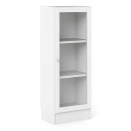 Rackhams Basic Low Narrow Display Cabinet in White (2 Shelves) with Glass White Door - Matt - Oak & White  - W 40.6 X  H 107.2 X  D 26.7cm - thumbnail 2