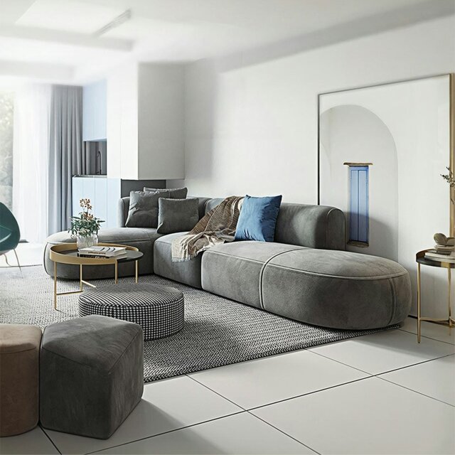 Rackhams Isolde Three Seater Corner, Four Seater Corner Sofa, Grey Velvet - Right Hand Facing - Four  Seater Corner 340cm - image 1