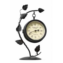 Rackhams Double Sided Leaf Design Garden Clock in Black Metal