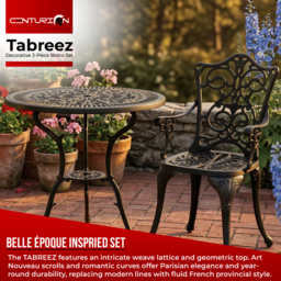 Rackhams TABREEZ Garden and Patio Table and 2 Large Chairs with Armrests Cast Aluminium Bistro Set - Black - thumbnail 2