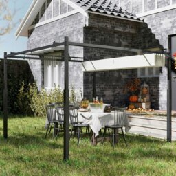 Rackhams 3 x 3(m) Pergola with Retractable Roof, 80mm Metal Column, White - thumbnail 3