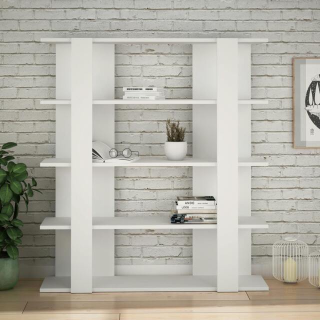 Rackhams Tita 4 Tier Modern Bookcase Wall Mounted Shelving Unit 122cm - White - image 1