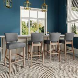 Rackhams Set of 2 Linen Upholstered Bar Stools with Natural Wood Legs - Floral White - thumbnail 5
