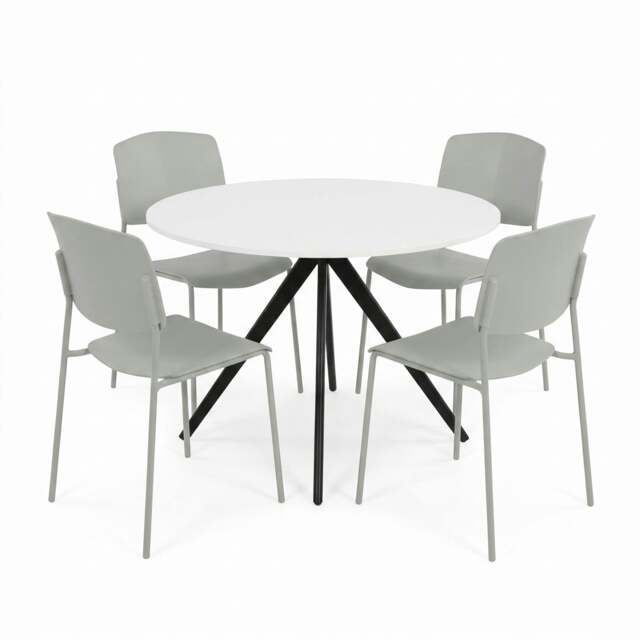 Rackhams Aspen Dining Set - White Round Table & 4 Academy Dining Chairs - Grey - image 1
