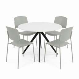 Rackhams Aspen Dining Set - White Round Table & 4 Academy Dining Chairs - Grey - thumbnail 1