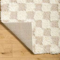 Rackhams Urban Shag-Modern Cream Beige Checkered Soft Plush Pile Rug - 80 x 220 cm - thumbnail 5