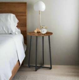 Rackhams Round Side Table – Small Bedside Table, Industrial Coffee Table with Metal Frame, - thumbnail 2