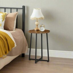 Rackhams Round Side Table – Small Bedside Table, Industrial Coffee Table with Metal Frame, - thumbnail 1