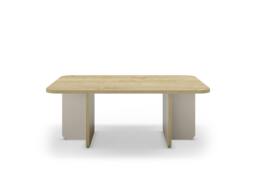 Rackhams Modern Rectangular Curved Corners Coffee Table 100cm Centre Table with Thick Slab Legs for Home, Office - Oak-Sandstone - thumbnail 3