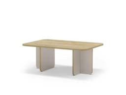 Rackhams Modern Rectangular Curved Corners Coffee Table 100cm Centre Table with Thick Slab Legs for Home, Office - Oak-Sandstone - thumbnail 2