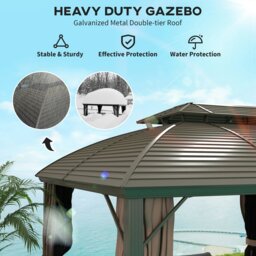Rackhams 3.65 x 3(m) Aluminium Outdoor Gazebo w/ Hardtop Double Roof, Coffee - thumbnail 4