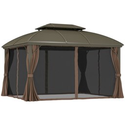 Rackhams 3.65 x 3(m) Aluminium Outdoor Gazebo w/ Hardtop Double Roof, Coffee - thumbnail 2