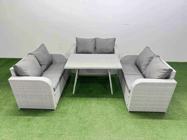 Rackhams Rattan Garden Furniture Dining Set 6 seater Patio Rectangular Table Love Sofa Set - image 1
