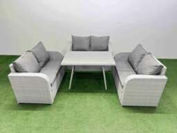 Rackhams Rattan Garden Furniture Dining Set 6 seater Patio Rectangular Table Love Sofa Set - thumbnail 1