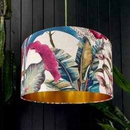 "Rackhams Ice Jungle Velvet Lampshade With Gold Lining - Ceiling Pendant / Arc Lamp - 35cm Diameter x 25cm Height (14"" x 10"")" - thumbnail 1