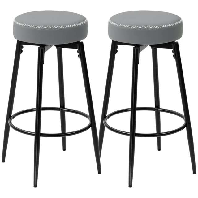 Rackhams Set of Two Faux Leather Bar Stools - Grey/Black