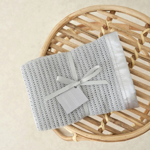 Rackhams Luxury Organic Baby Blanket with Satin Edging – Grey & Grey - Grey & Grey Satin